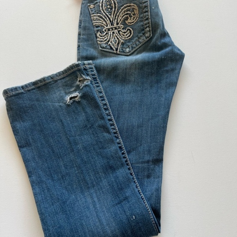 Y2K Miss Me Jean Women Blue Signature Boot Pockets Embellished Bling Size 28x31🔥